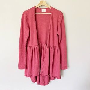 Anthropologie T.la Sweater Size Medium Beira Cardigan Peplum Berry Pink Red Knit